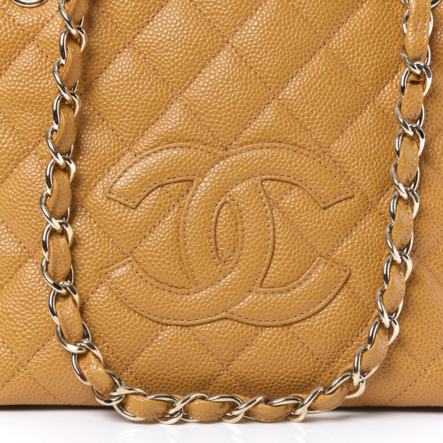 Caviar Quilted Petit Timeless Shopping Tote PTT Ochre