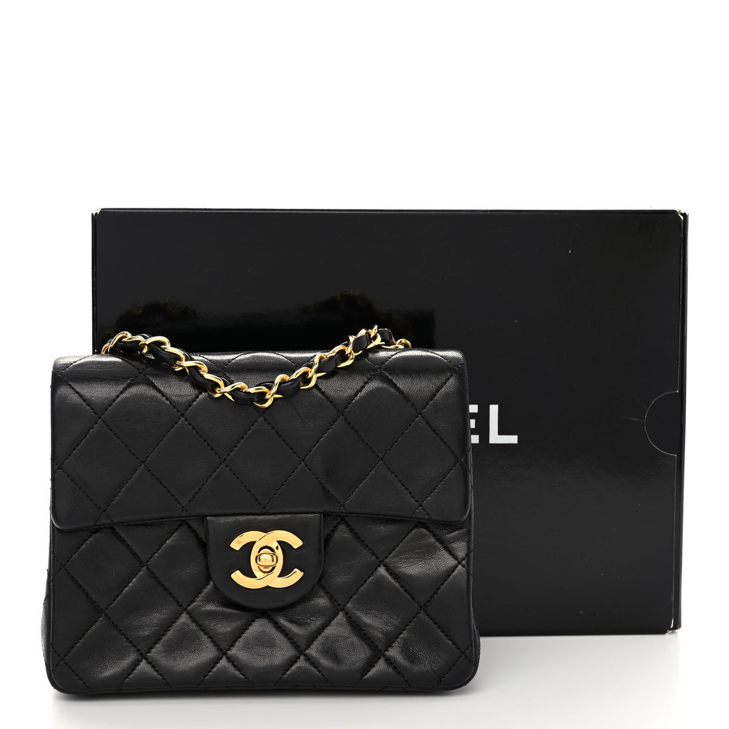 Lambskin Quilted Mini Square Flap Black