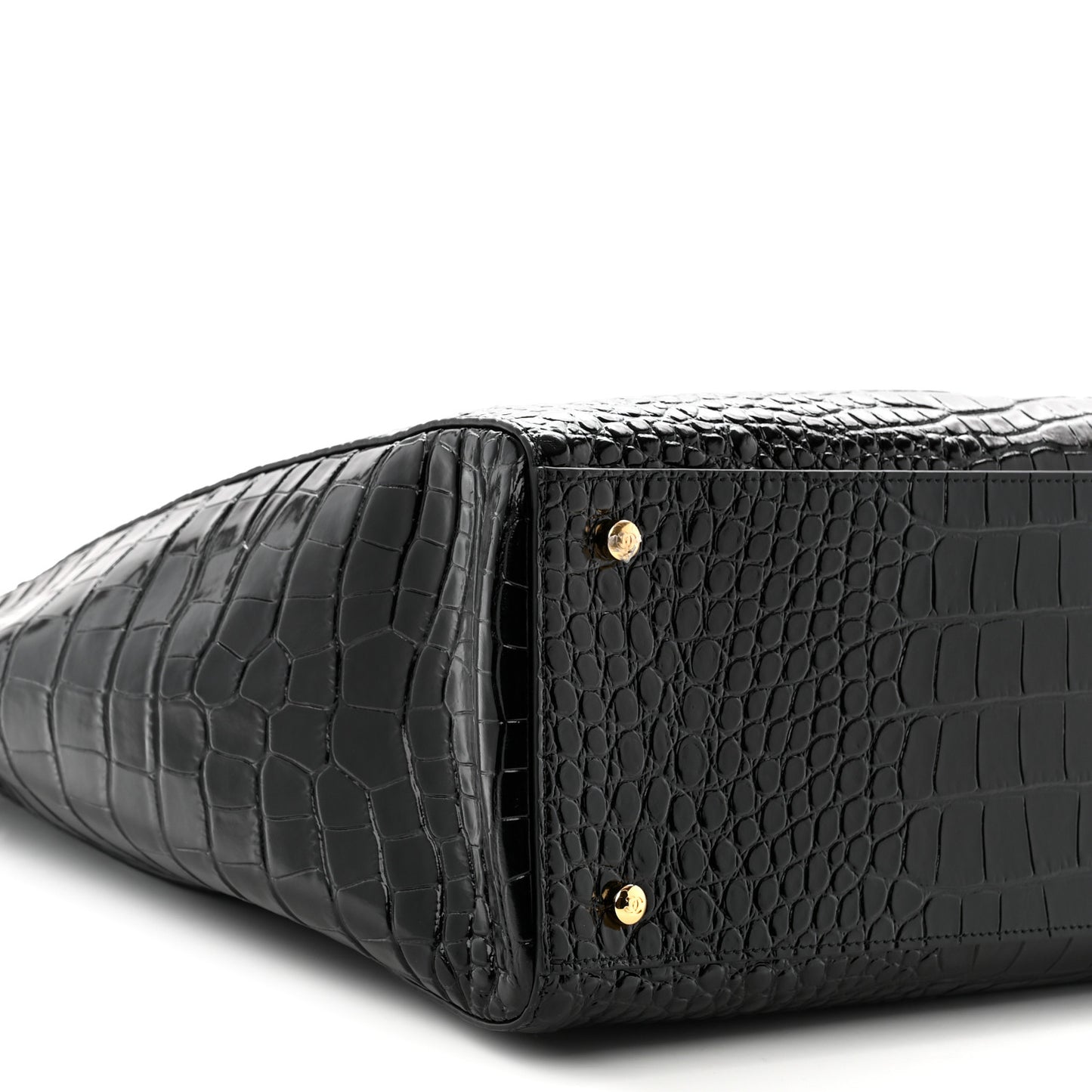 Calfskin Crocodile Embossed Archetype Large Shopping Tote Black
