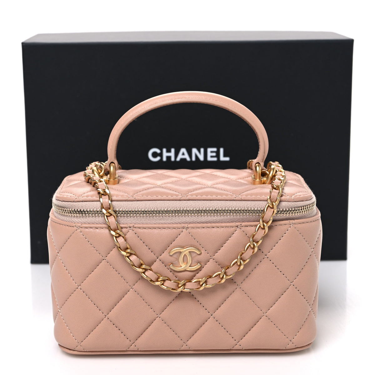 Chanel Lambskin Quilted Small Top Handle Vanity Case With Chain Beige 11 of 11