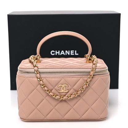 Chanel Lambskin Quilted Small Top Handle Vanity Case With Chain Beige 11 of 11