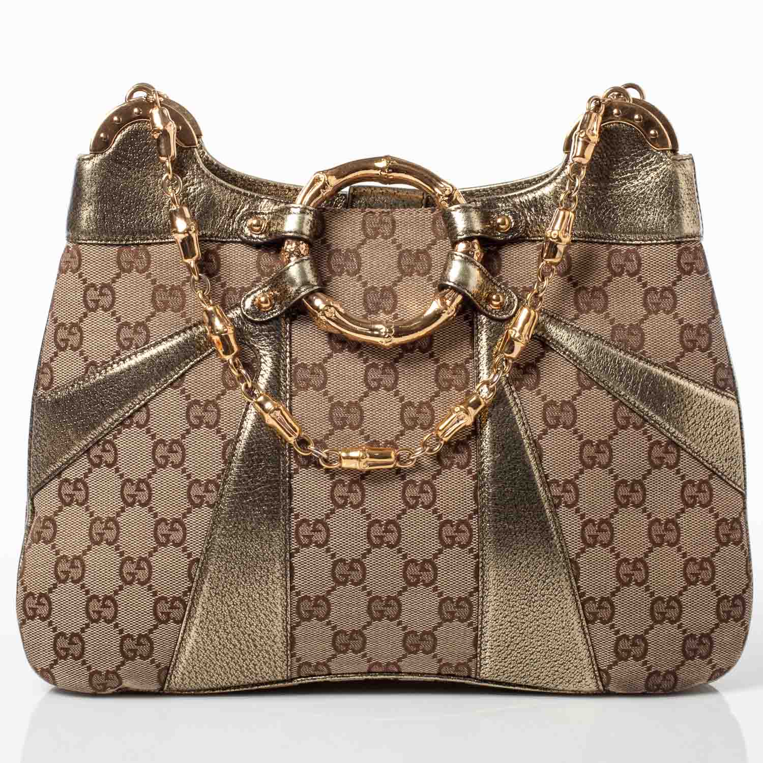 Gucci Monogram Bamboo Chain Shoulder Bag Metallic 1 of 9