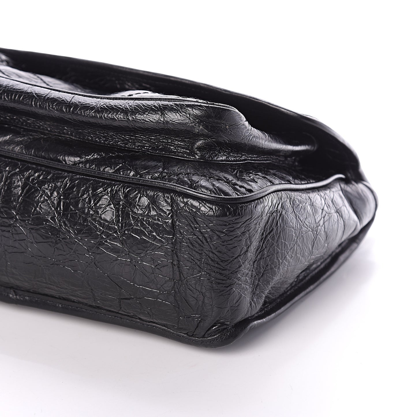 Crinkled Calfskin Matelasse Monogram Medium Niki Chain Satchel Black
