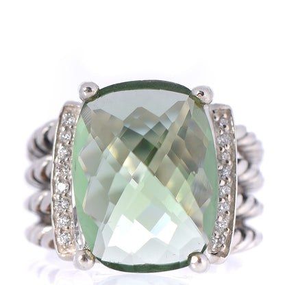 David Yurman Sterling Silver Diamond Prasiolite 16mm Wheaton Ring 52 6 1 of 5