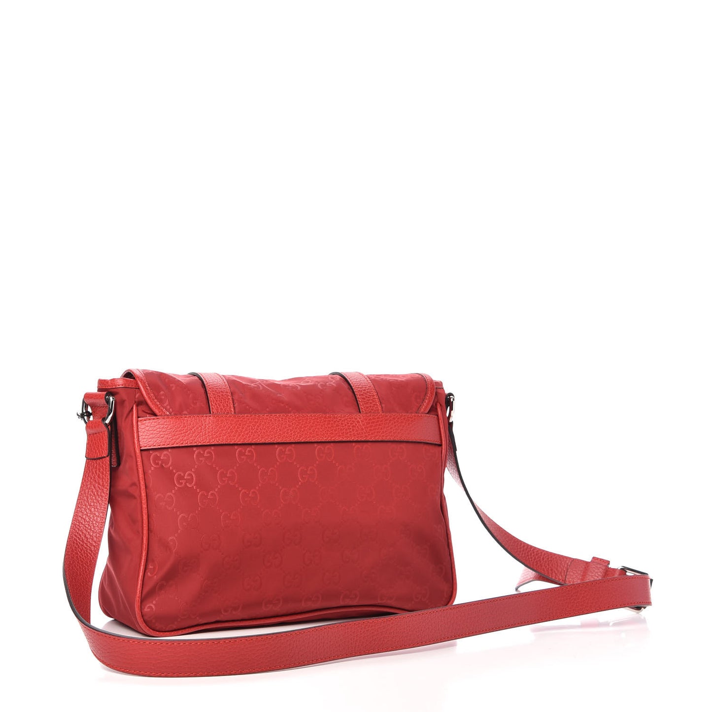 Nylon Monogram Double Buckle Flap Messenger Bag Vibrant Red
