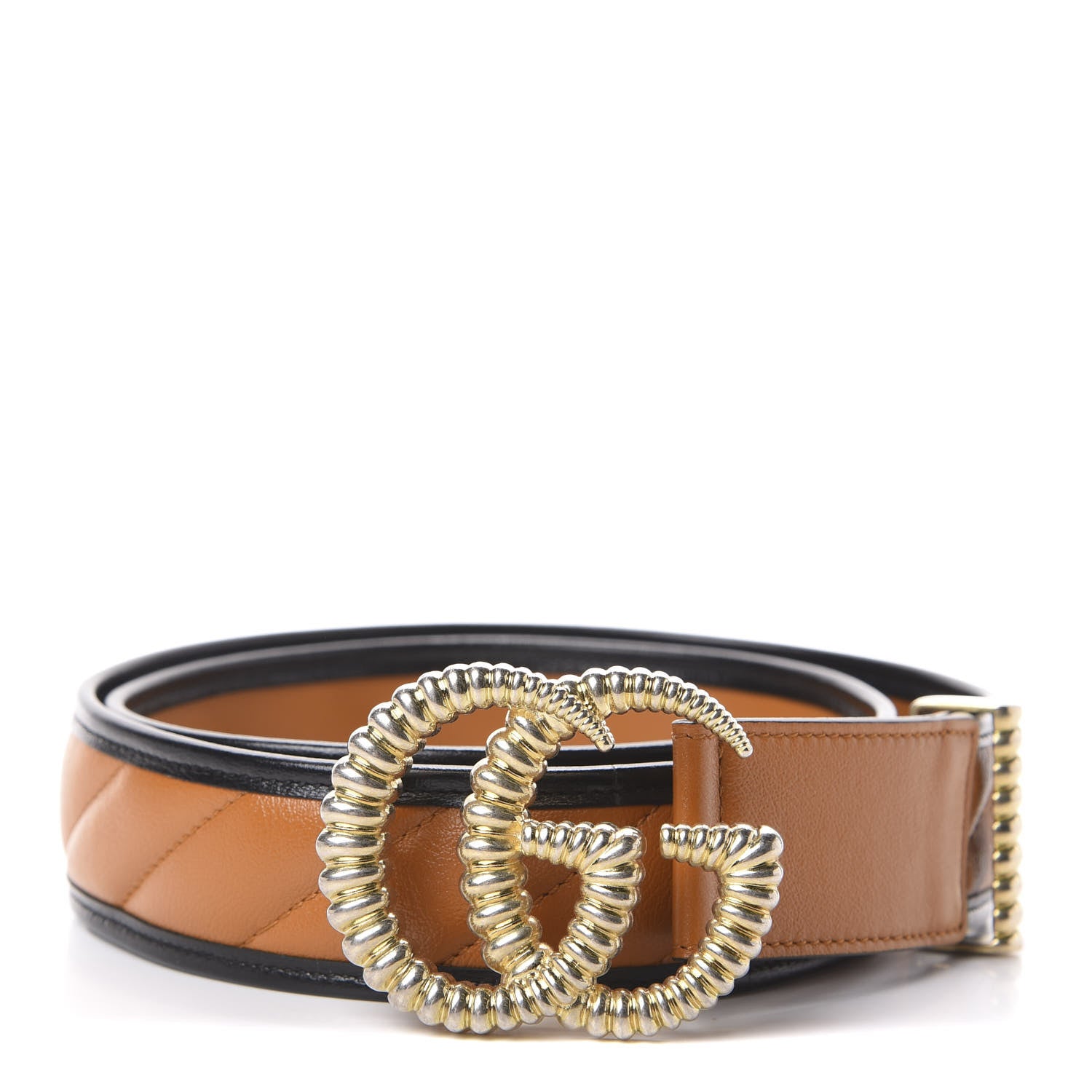 Gucci Azalea Calfskin Matelasse Diagonal Torchon Double G 40mm Belt 95 38 Cognac Black 1 of 5