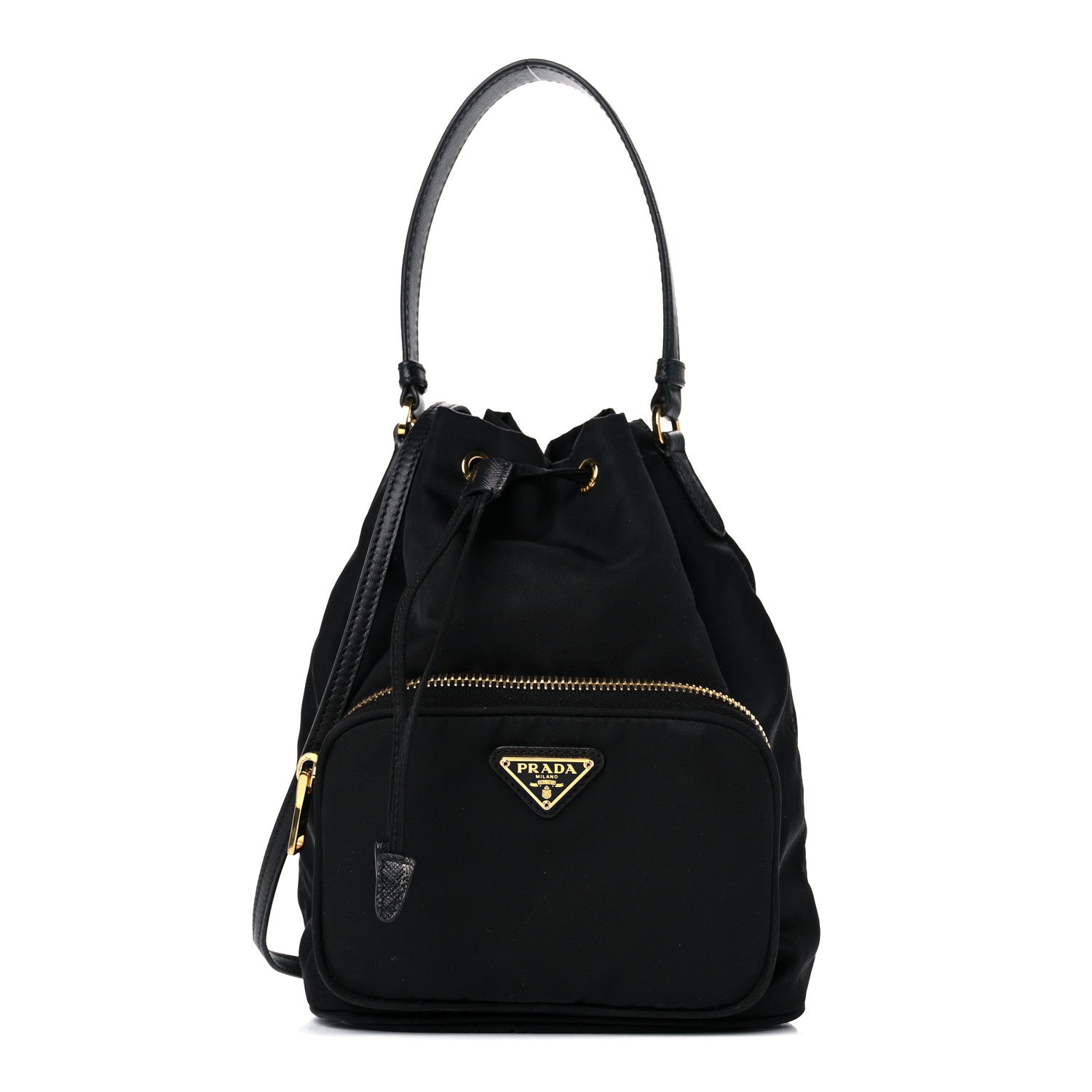 Prada Saffiano Tessuto Nylon Mini Bucket Crossbody Bag Black 1 of 17