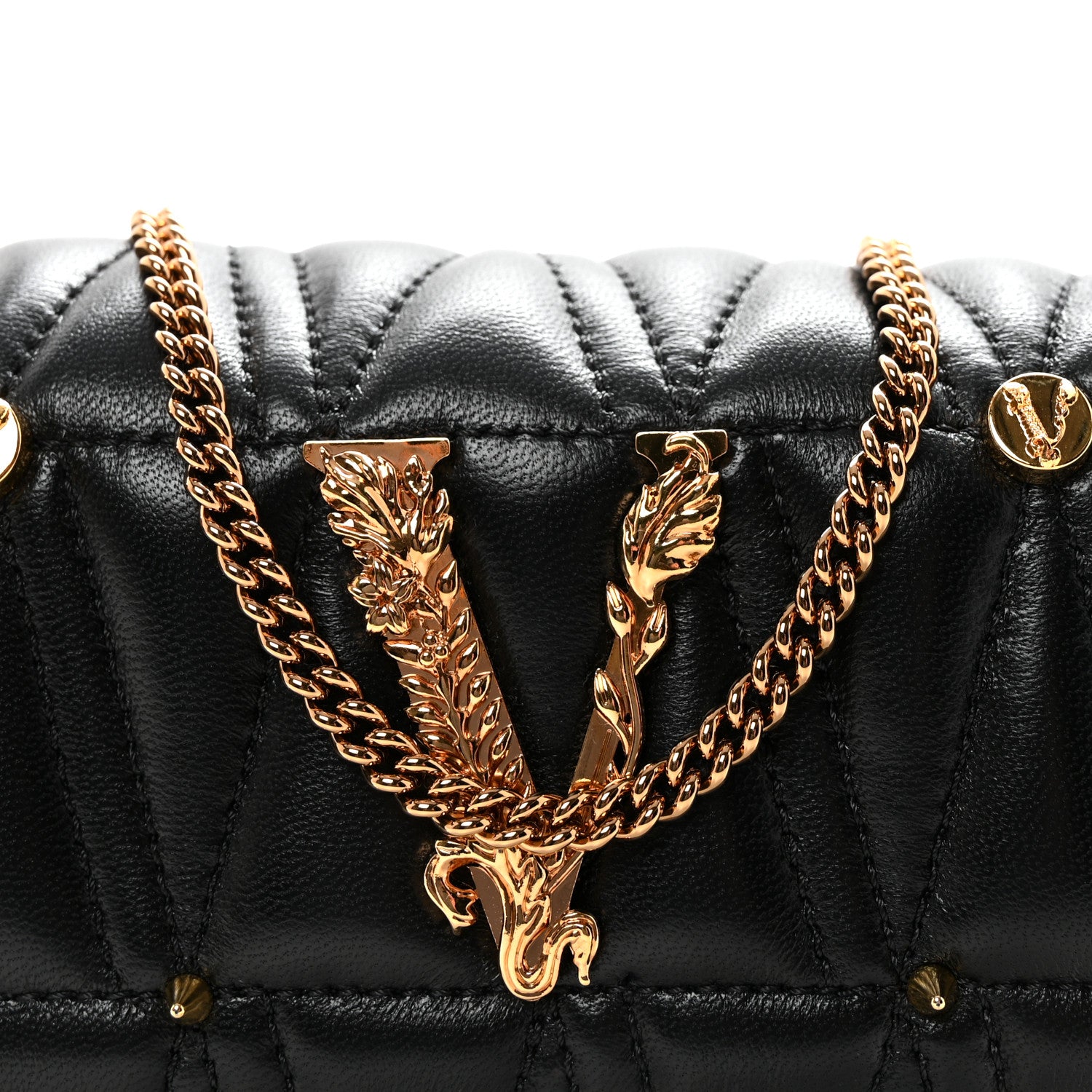 Versace Nappa Quilted Studded Virtus Evening Bag Black 7 of 9