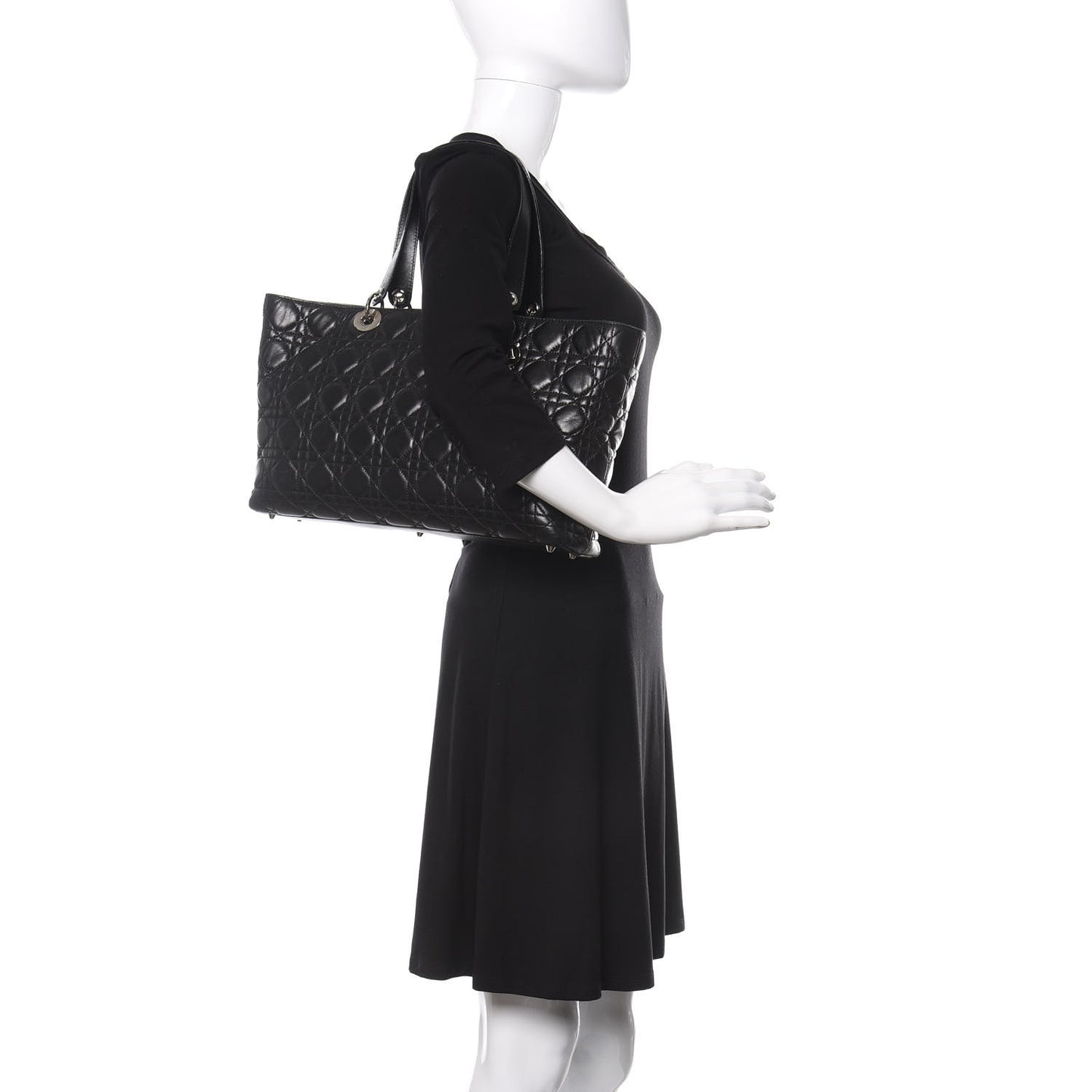 Lambskin Cannage Large Lady Dior Shopper Tote Black