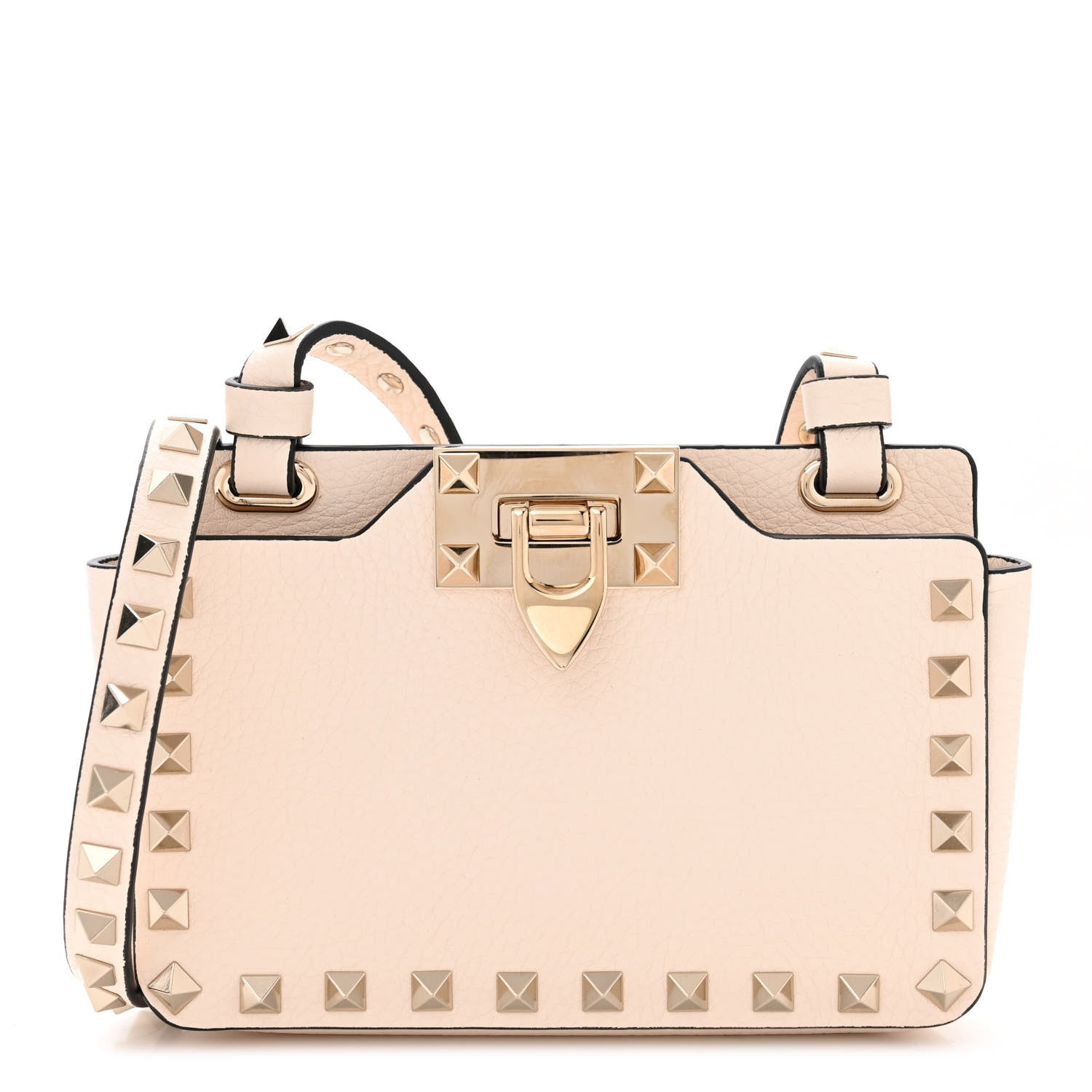 Valentino Garavani Pebbled Calfskin Rockstud Phone Case Crossbody Ivory 1 of 10