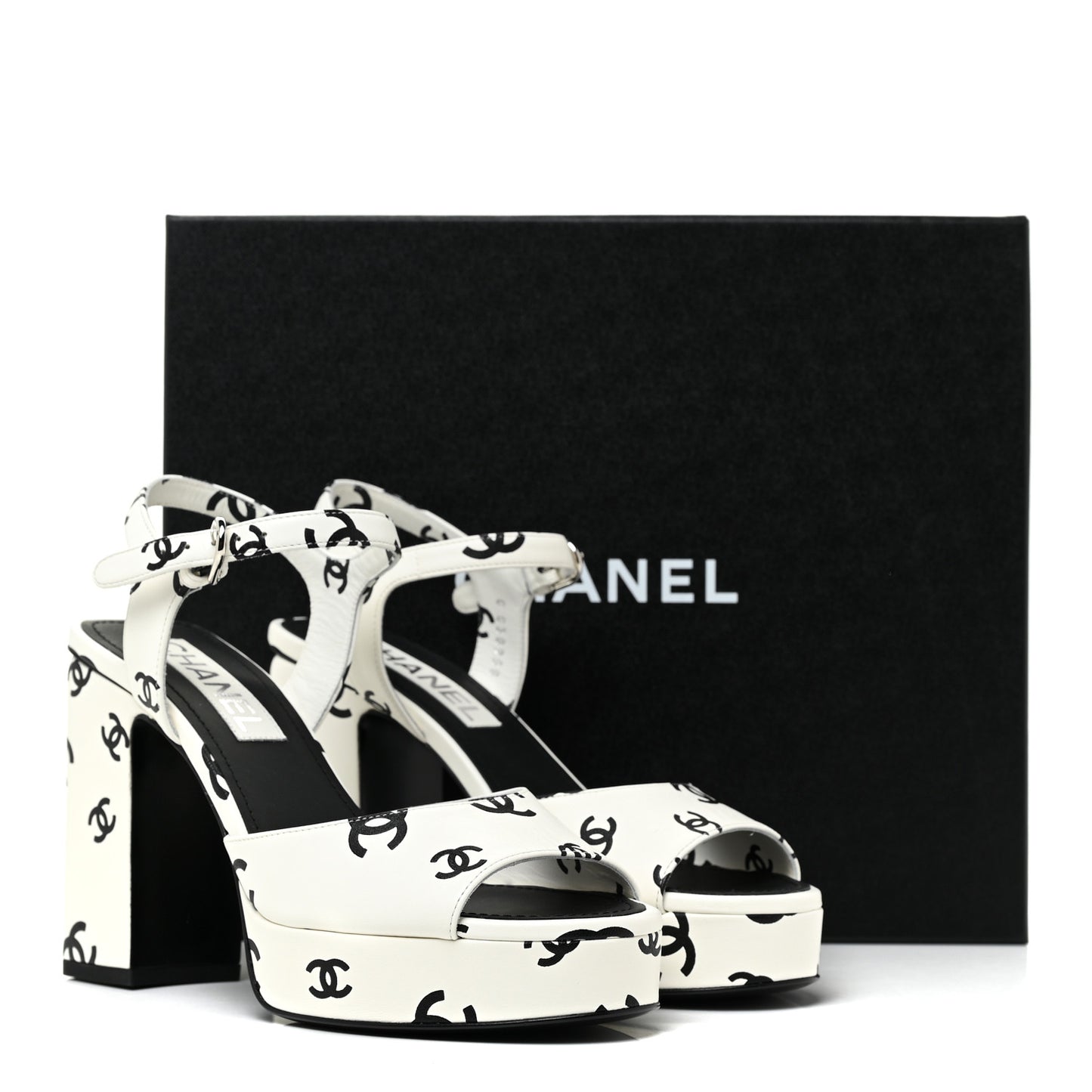 Printed Lambskin Coco Beach Platform Sandals 38 White Black