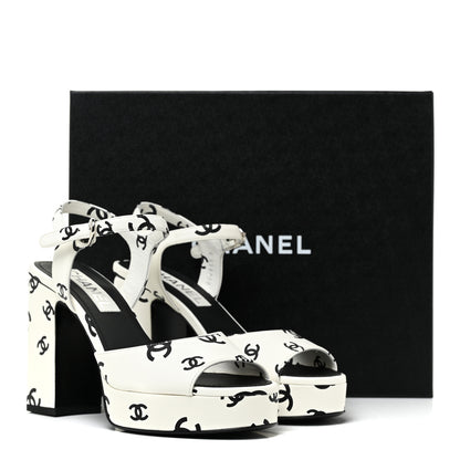 Chanel Printed Lambskin Coco Beach Platform Sandals 38 White Black 12 of 12