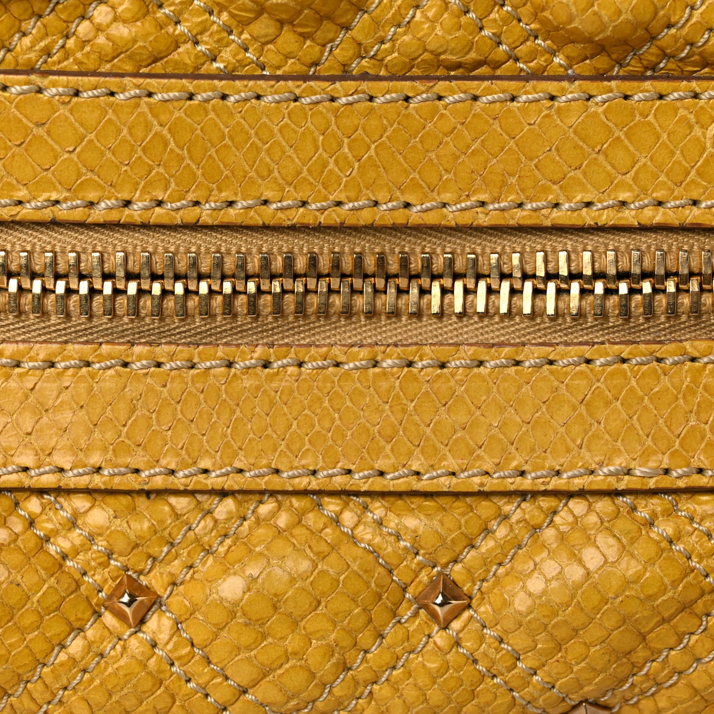 Python Embossed Calfskin Quilted Studded Stam Yellow