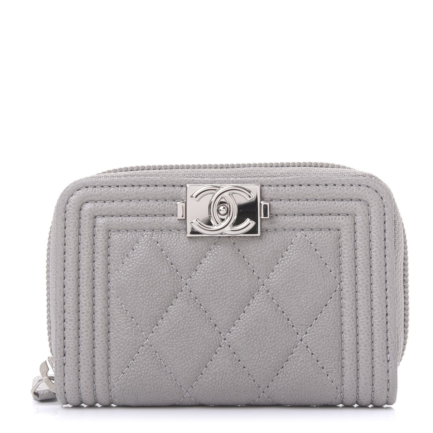 Caviar Quilted Boy Zip Around Coin Purse Wallet Grey