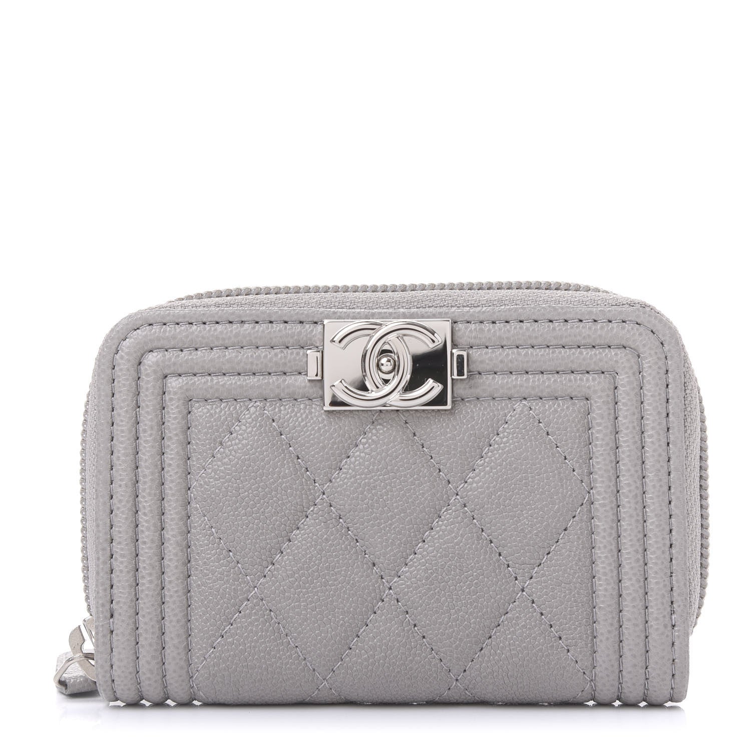 Chanel Caviar Quilted Boy Zip Around Coin Purse Wallet Grey 1 of 10