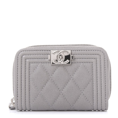Chanel Caviar Quilted Boy Zip Around Coin Purse Wallet Grey 1 of 10