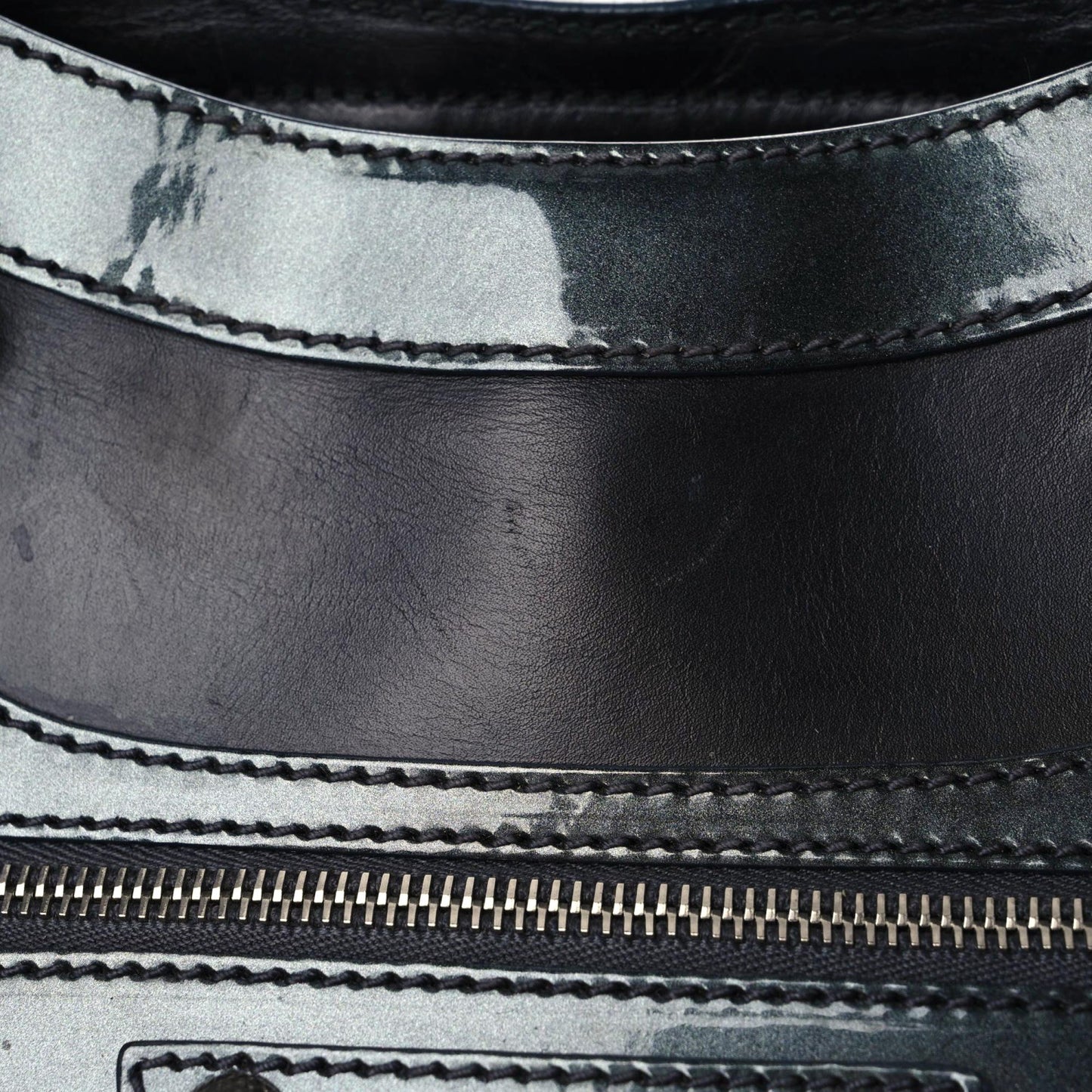 Smooth Calfskin Metallic Patent Giant 12 Silver Hardware City Black Gris