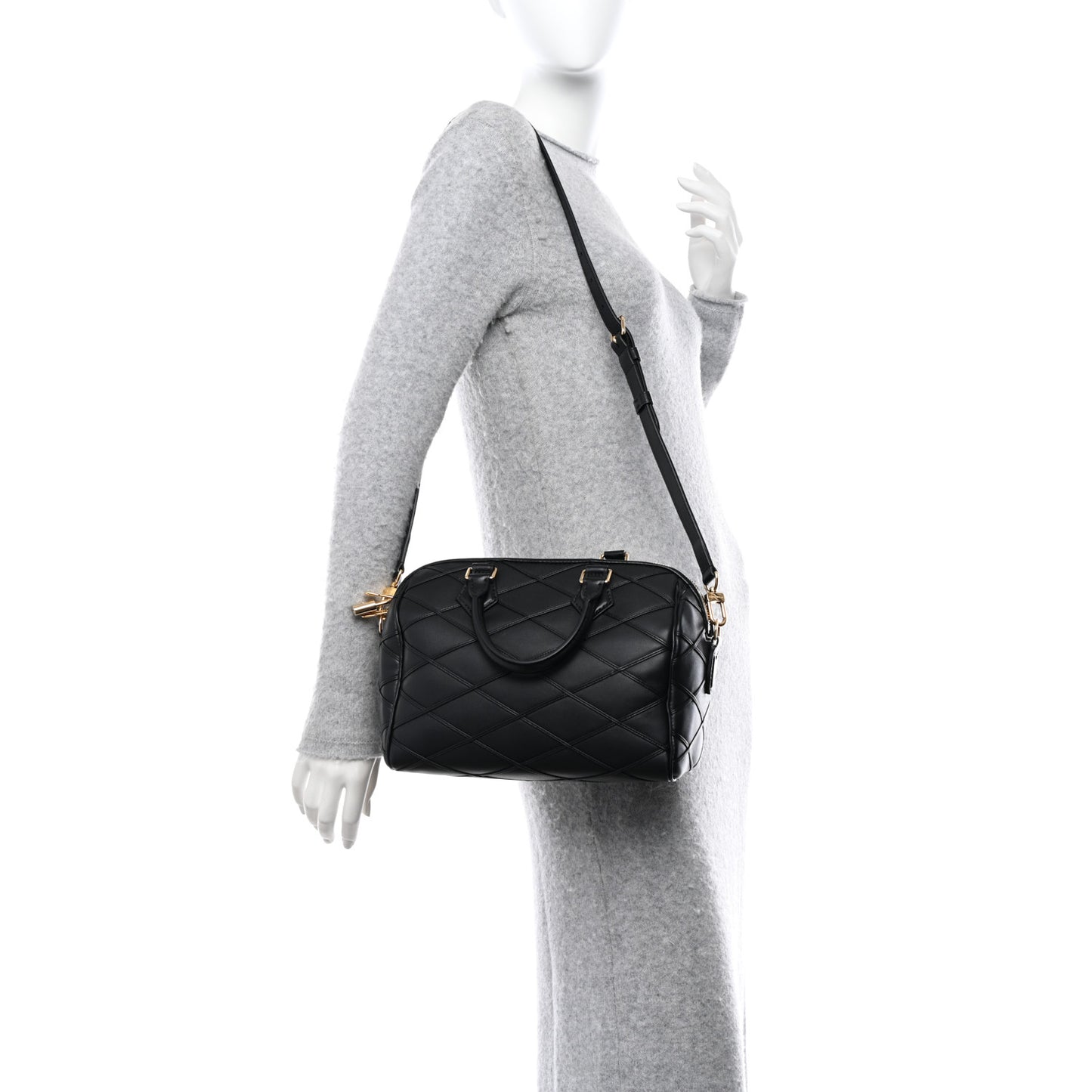 LOUIS VUITTON Lambskin Malletage Speedy Bandouliere 25 Black