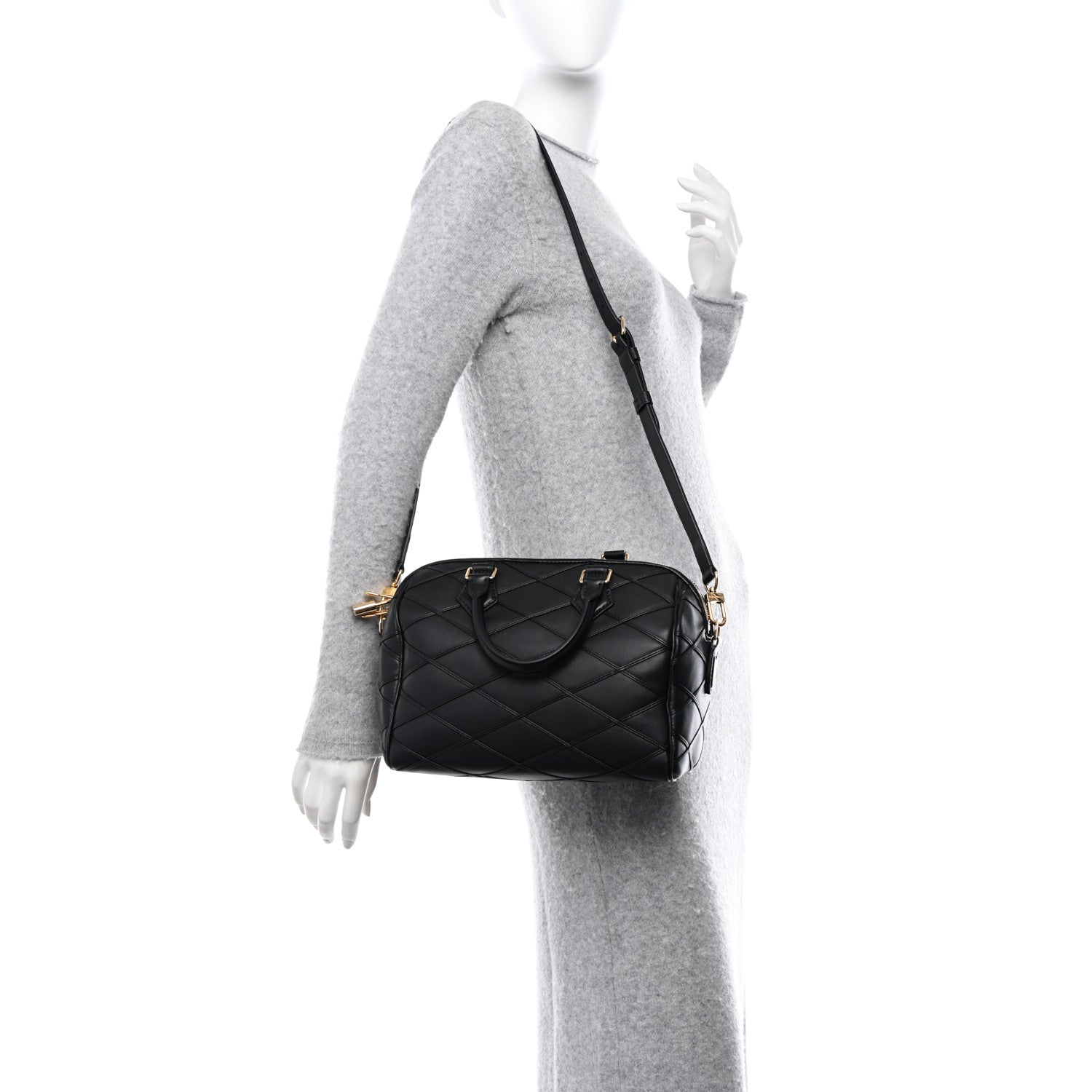 Louis Vuitton LOUIS VUITTON Lambskin Malletage Speedy Bandouliere 25 Black 2 of 9