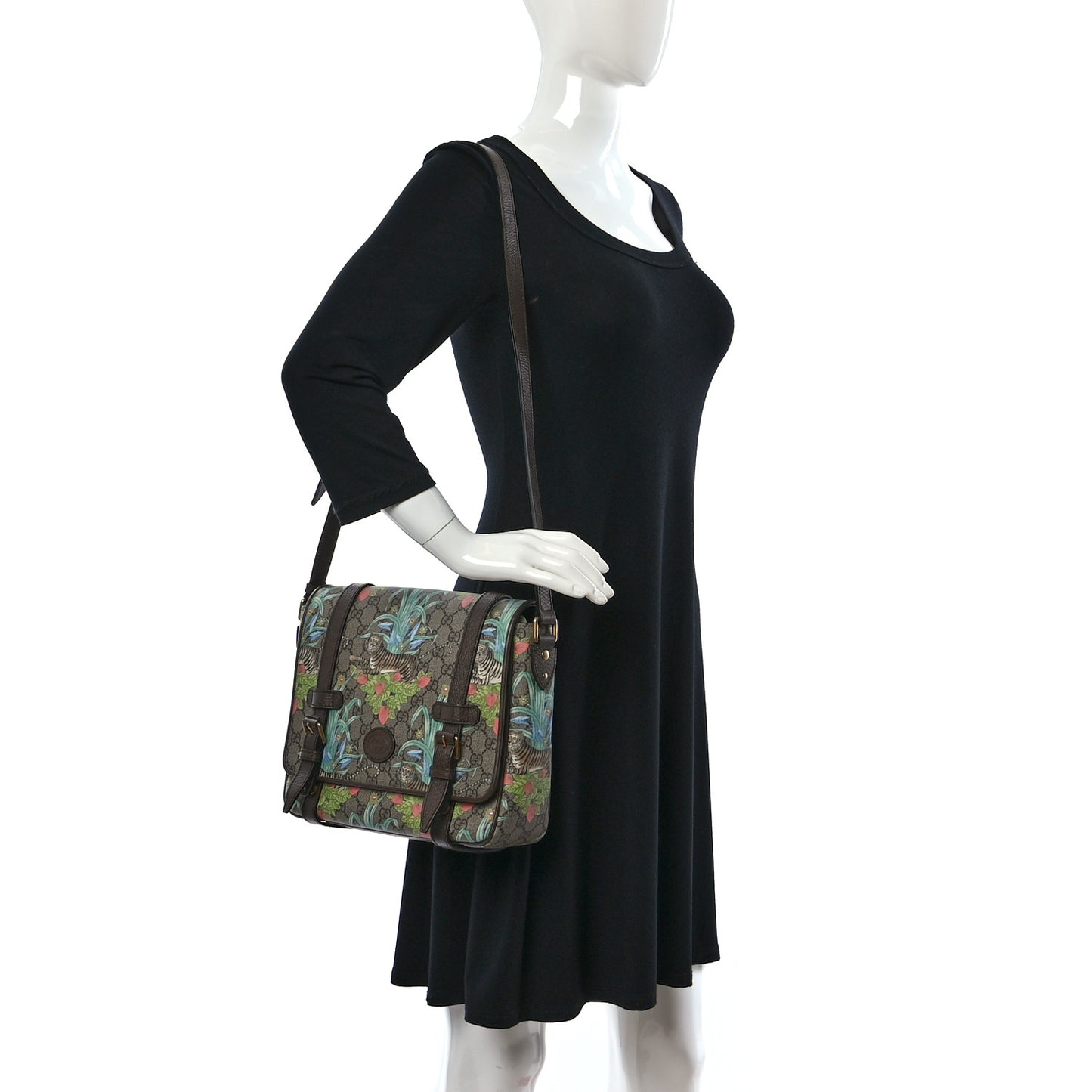 GG Supreme Monogram Tiger Savanah Textured Dollar Calfskin Retro Interlocking G Flap Messenger Bag Beige Ebony Multicolor New Acero