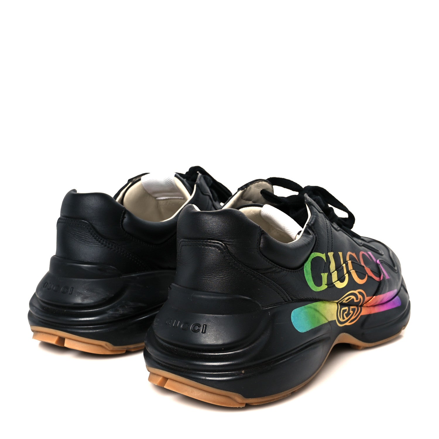 GUCCI rhyton レザースニーカー ブラック 9 Gucci Calfskin Iridescent Logo Mens Rhyton Sneakers 8.5 Black