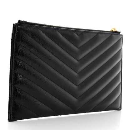 Saint Laurent Grain De Poudre Chevron Monogram Bill Pouch Black 3 of 8