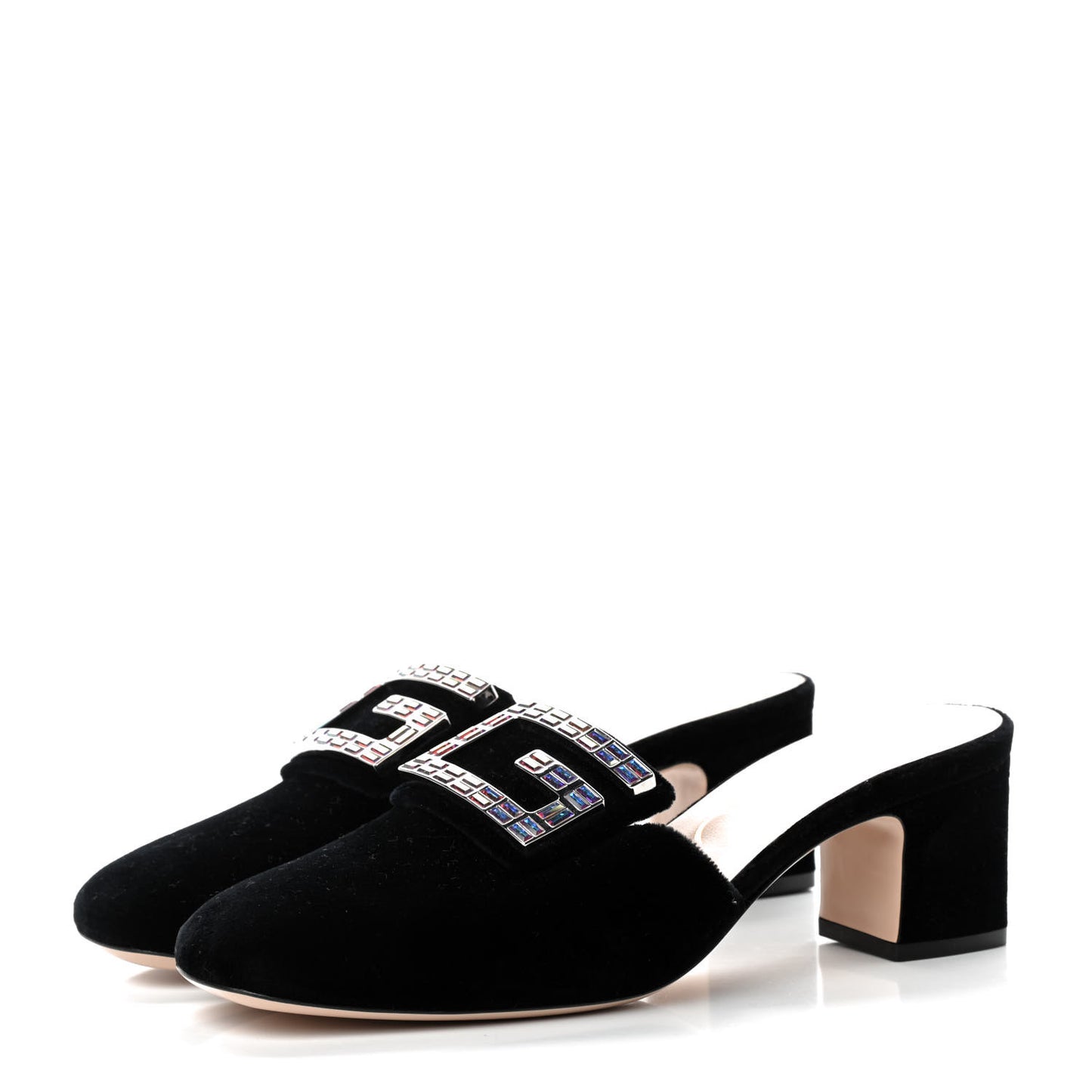Velvet Crystal Square G Madelyn Mules 37 Black