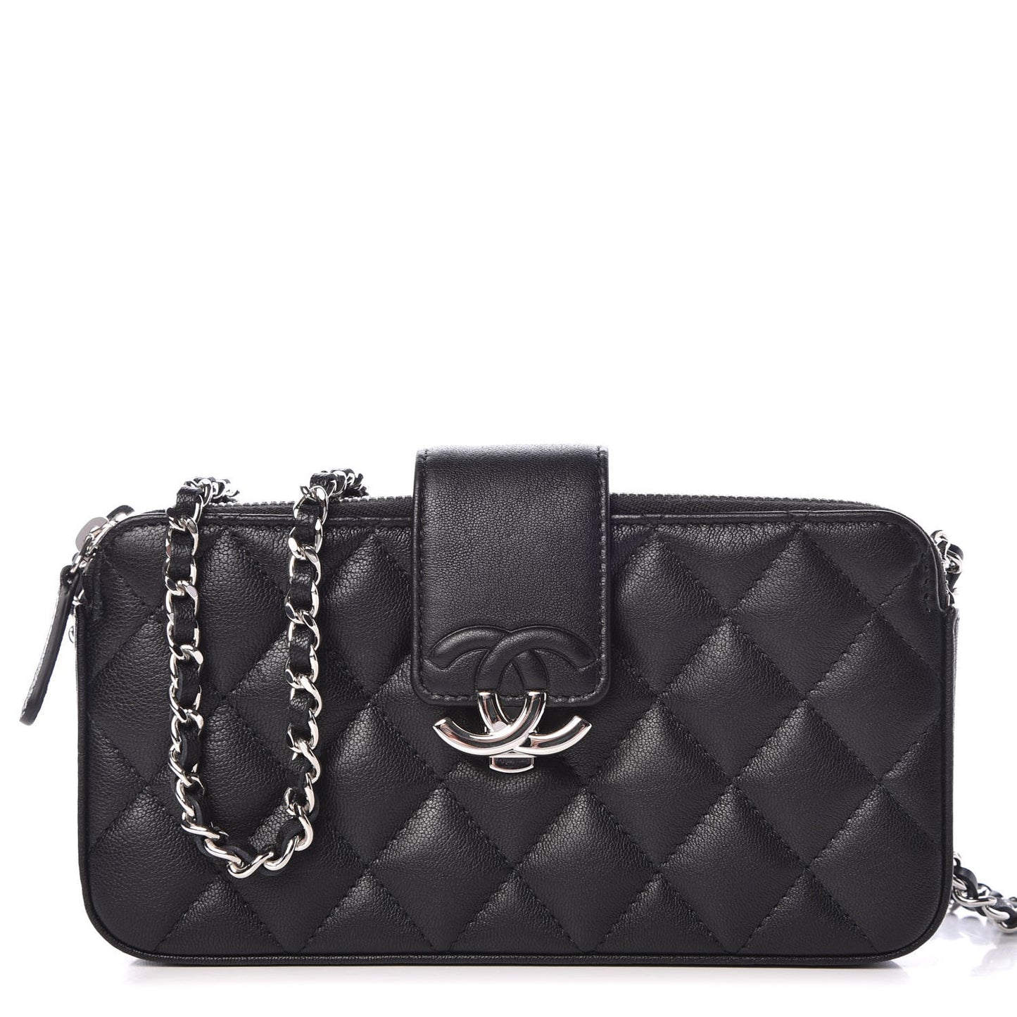 Lambskin Quilted CC Box Clutch With Chain Black