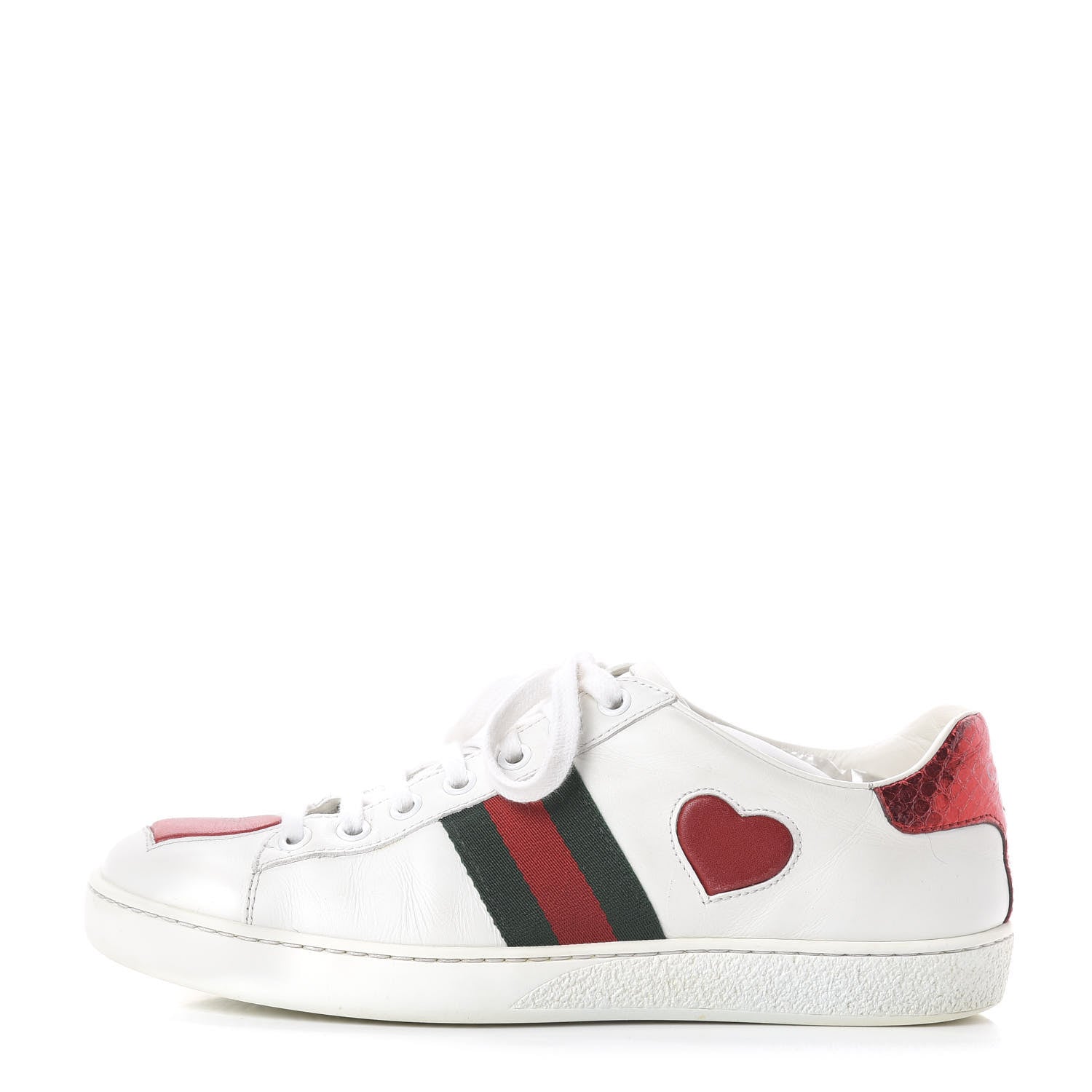 Gucci Calfskin Web Heart Embroidered Womens Ace Sneakers 37 White 1 of 6
