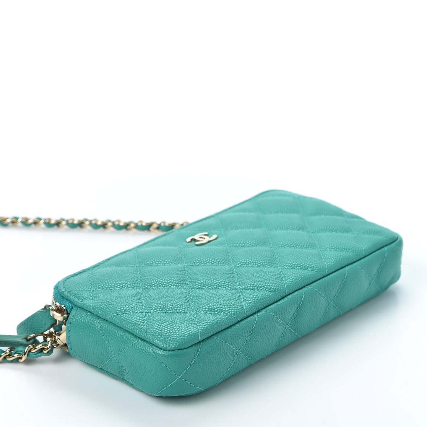 Caviar Quilted Small Clutch With Chain Turquoise