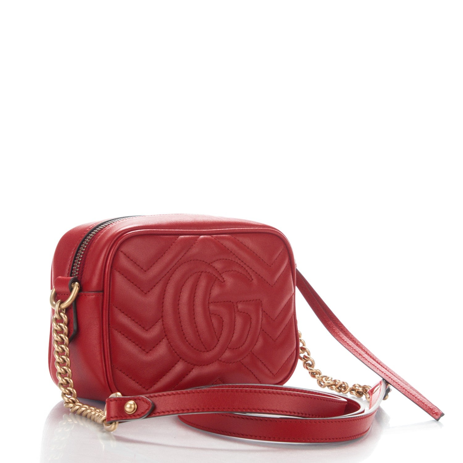 Gucci Calfskin Matelasse Mini GG Marmont Chain Shoulder Bag Hibiscus Red 3 of 7