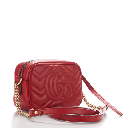 Gucci Calfskin Matelasse Mini GG Marmont Chain Shoulder Bag Hibiscus Red 3 of 7