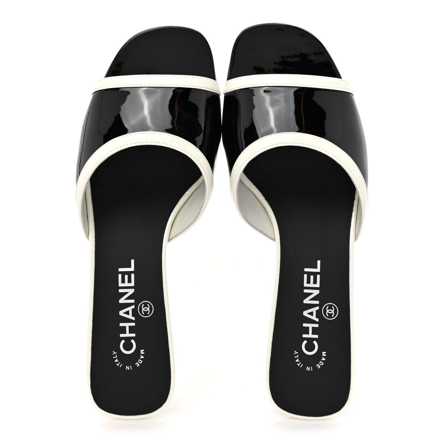 Patent Calfskin Mules 37.5 Black White