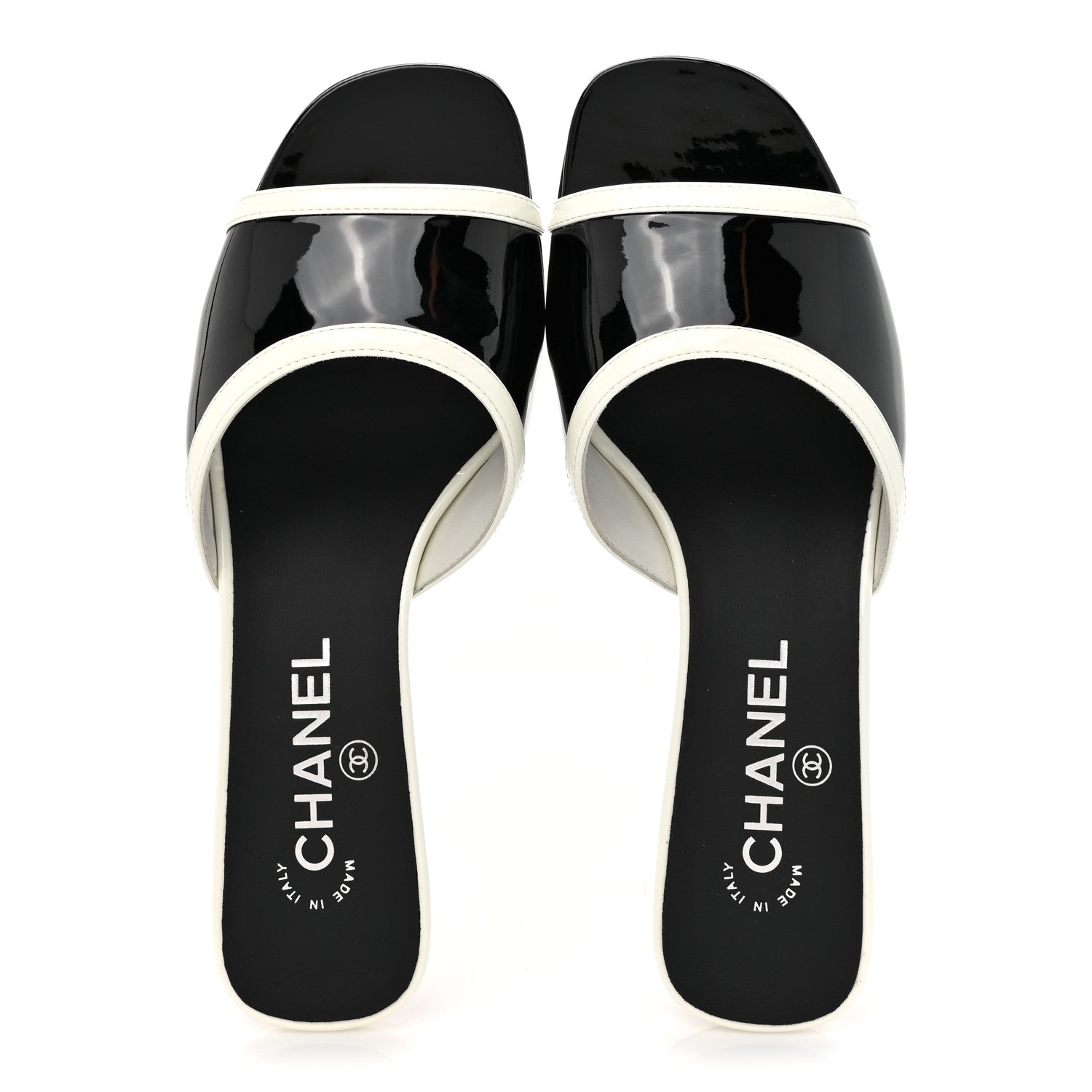 Chanel Patent Calfskin Mules 37.5 Black White 2 of 11