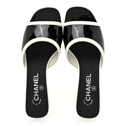 Chanel Patent Calfskin Mules 37.5 Black White 2 of 11