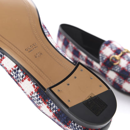 Gucci Vintage Tweed Check Horsebit Womens Jordaan Loafers 40.5 White Hibiscus Red Marine 13 of 14