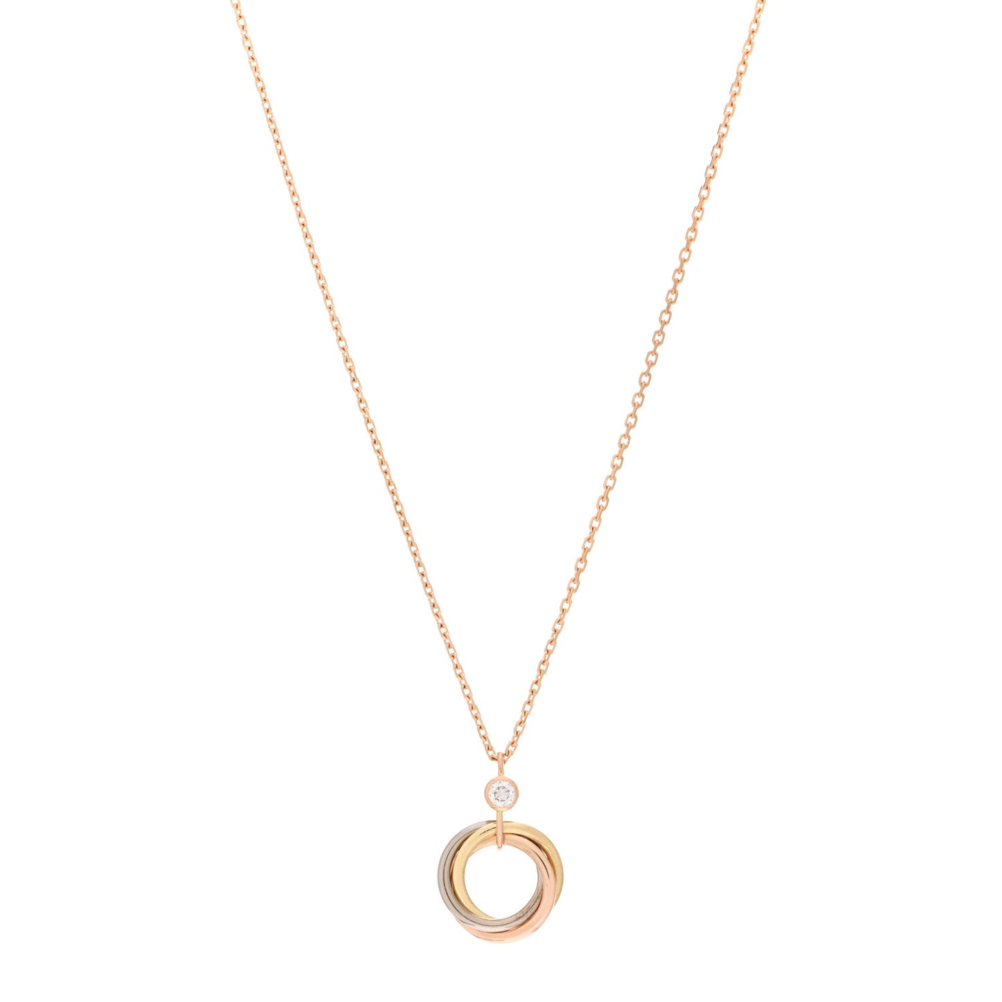 18K Pink Yellow White Gold Diamond Trinity Pendant Necklace