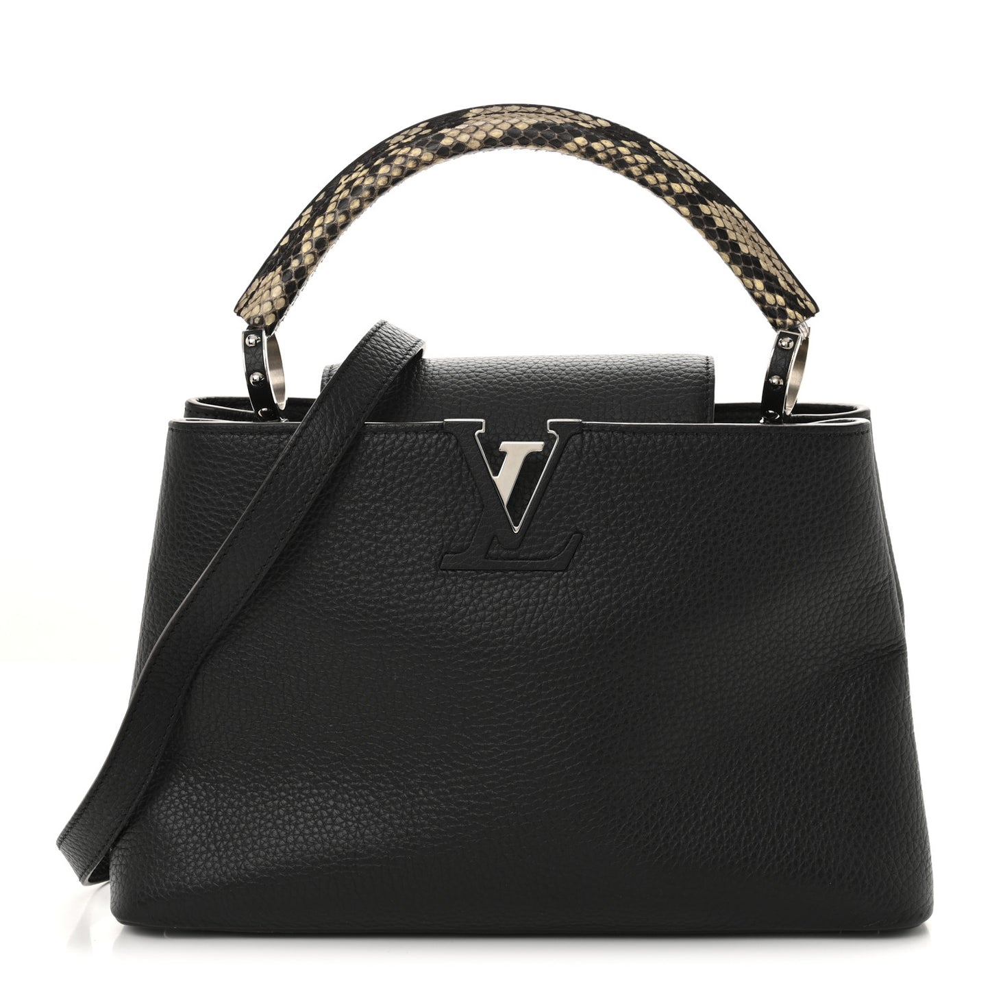 Taurillon Snakeskin Capucines PM Black