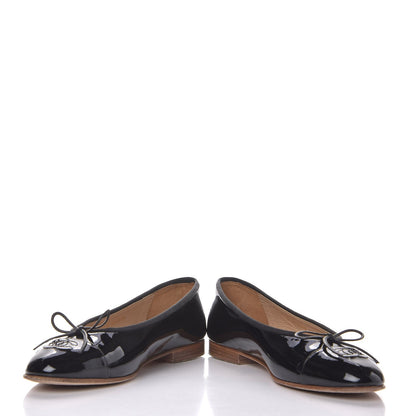 Chanel Patent CC Cap Toe Ballerina Flats 38 Black 5 of 11