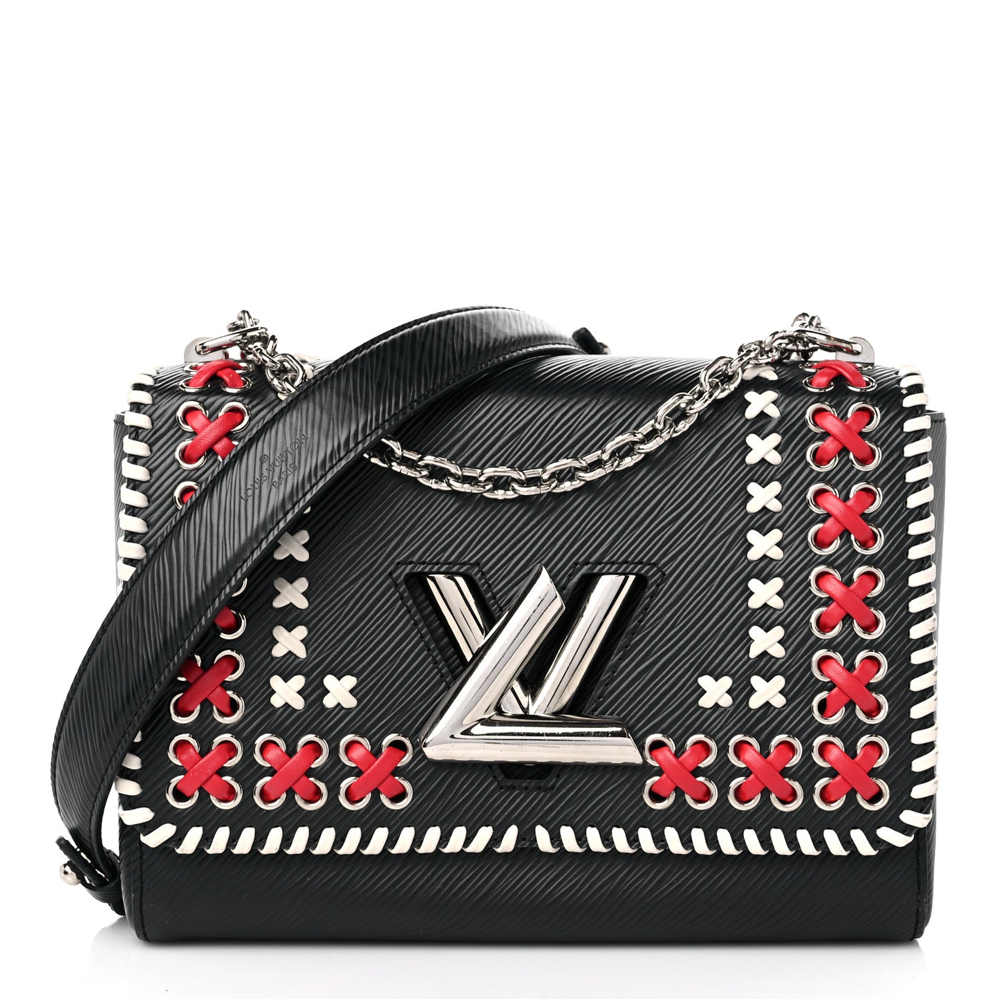 Epi Embroidered Twist Shoulder Bag MM Black