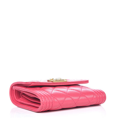 Chanel Lambskin Quilted Compact Boy Wallet Fuchsia 4 of 17