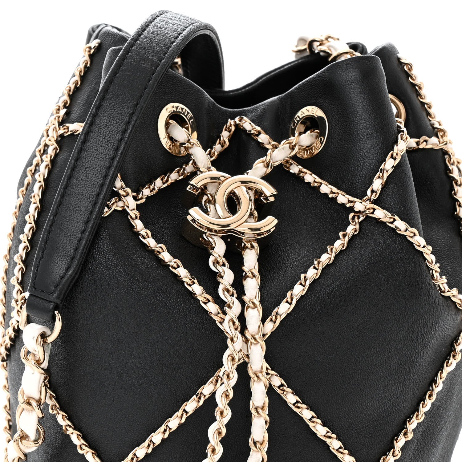 Chanel Lambskin Entwined Chain Bucket Bag Black 8 of 10