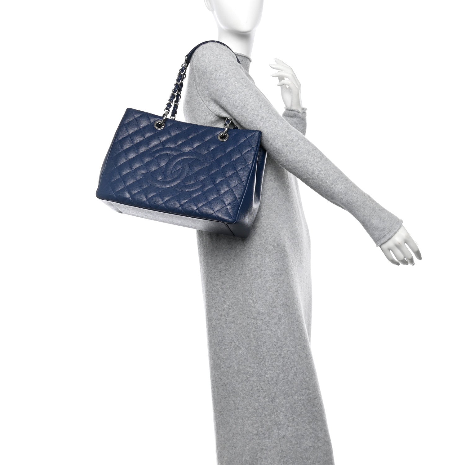 Chanel Caviar Quilted Grand Shopping Tote GST Dark Blue 2 of 10