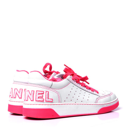 Chanel Calfskin Womens Logo Sneakers 39.5 Fuchsia White 3 of 6