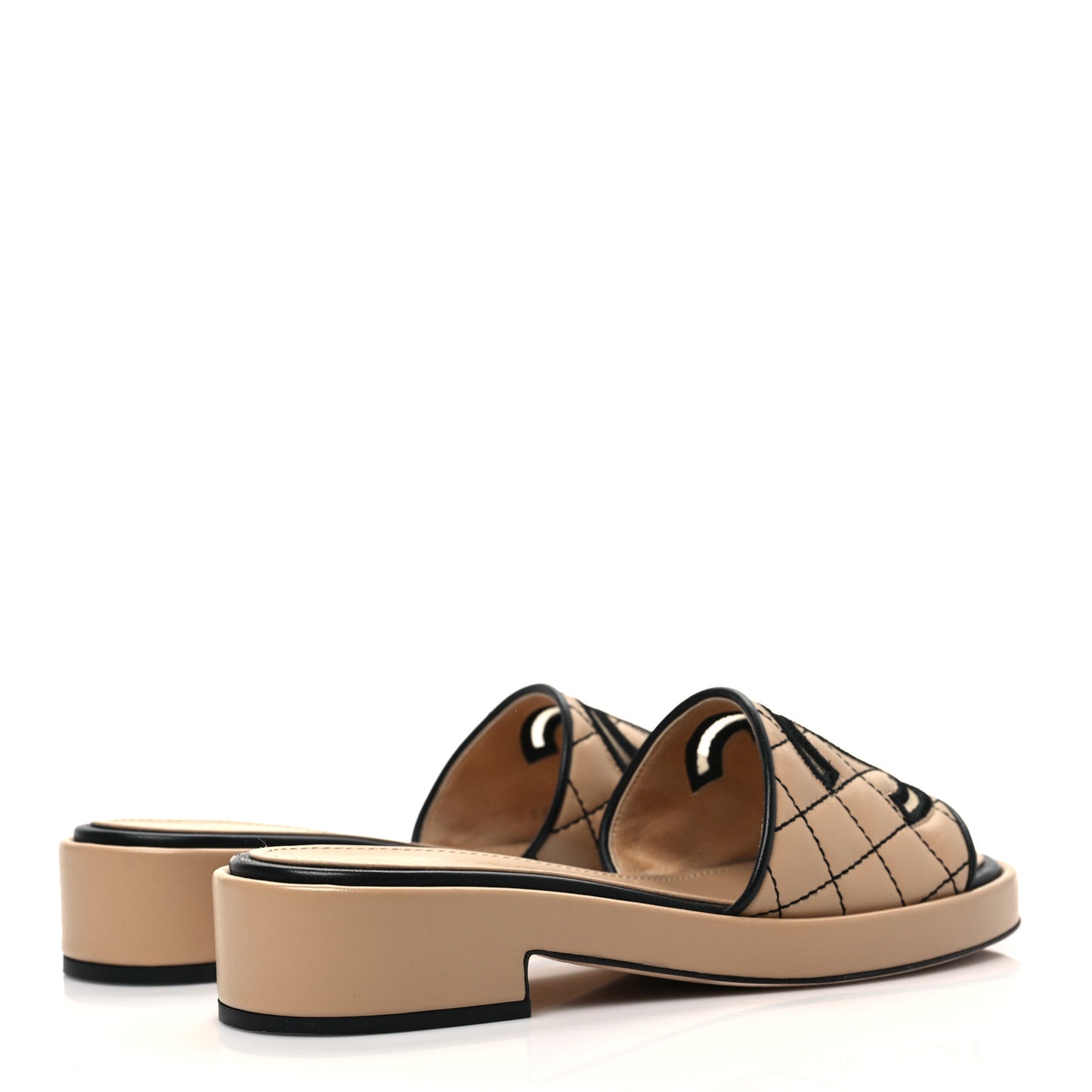 Lambskin Quilted CC Mules 36 Beige Black