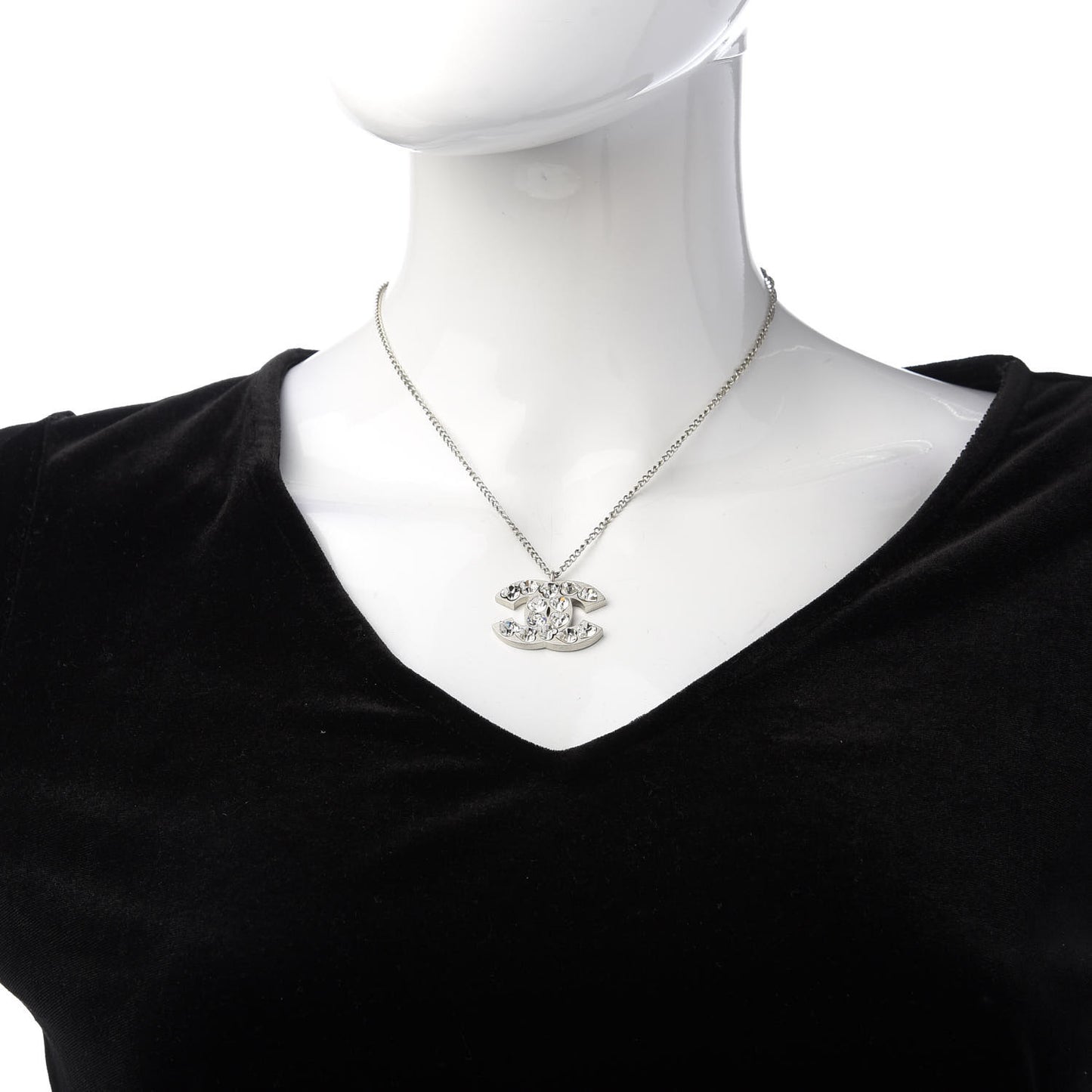 Crystal Heart CC Necklace Silver