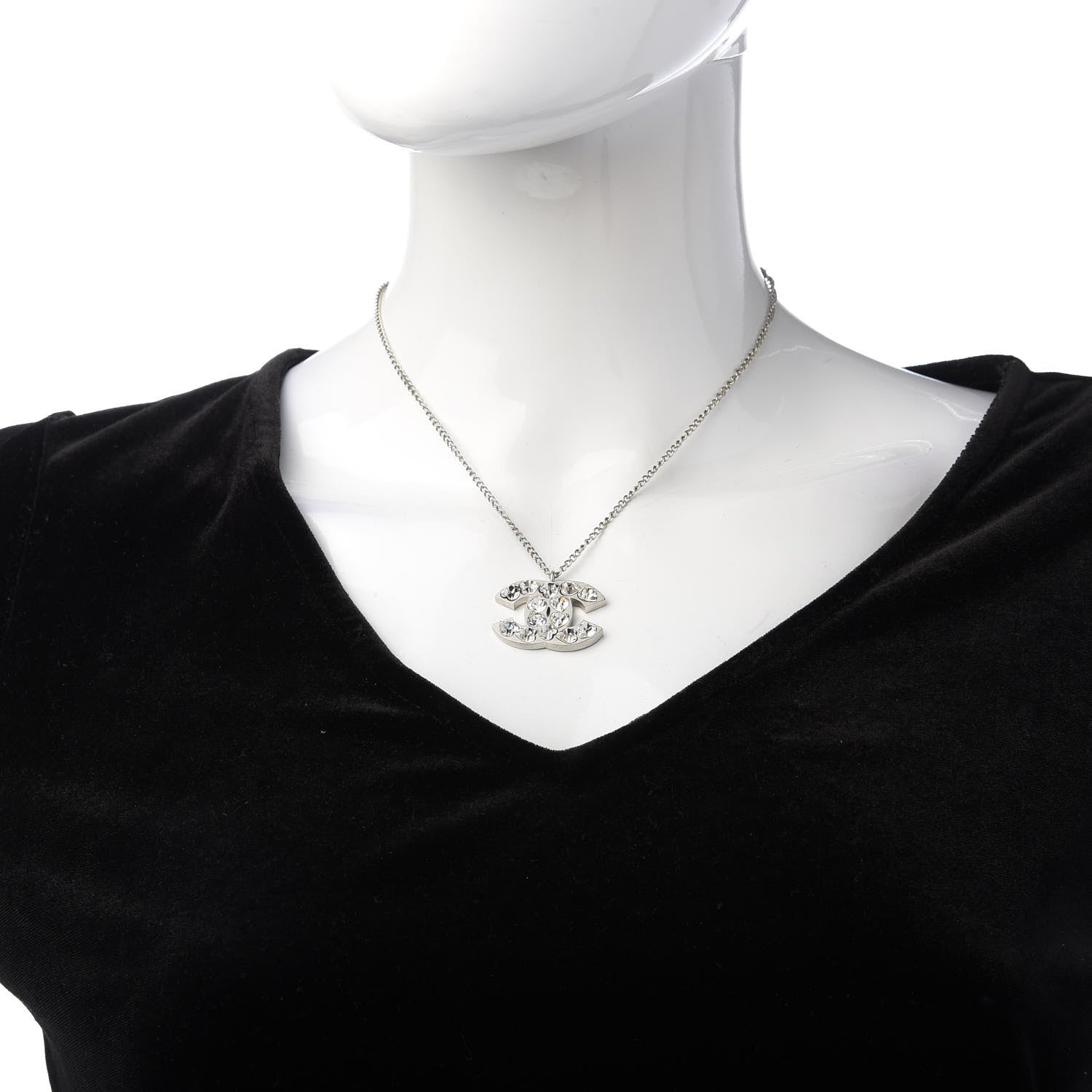 Chanel Crystal Heart CC Necklace Silver 2 of 5