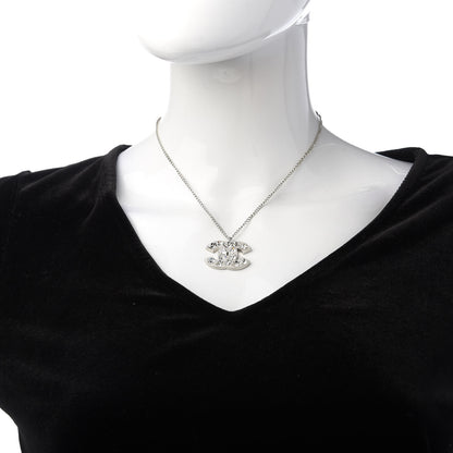 Chanel Crystal Heart CC Necklace Silver 2 of 5