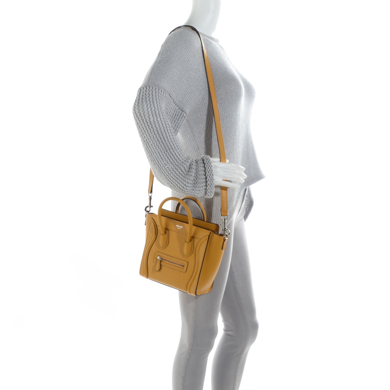 Celine Drummed Calfskin Nano Luggage Ocre 2 of 8