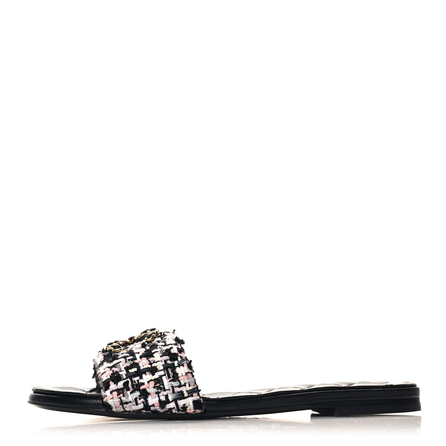 Tweed CC Chain Mule Sandals 37.5 Black Multicolor